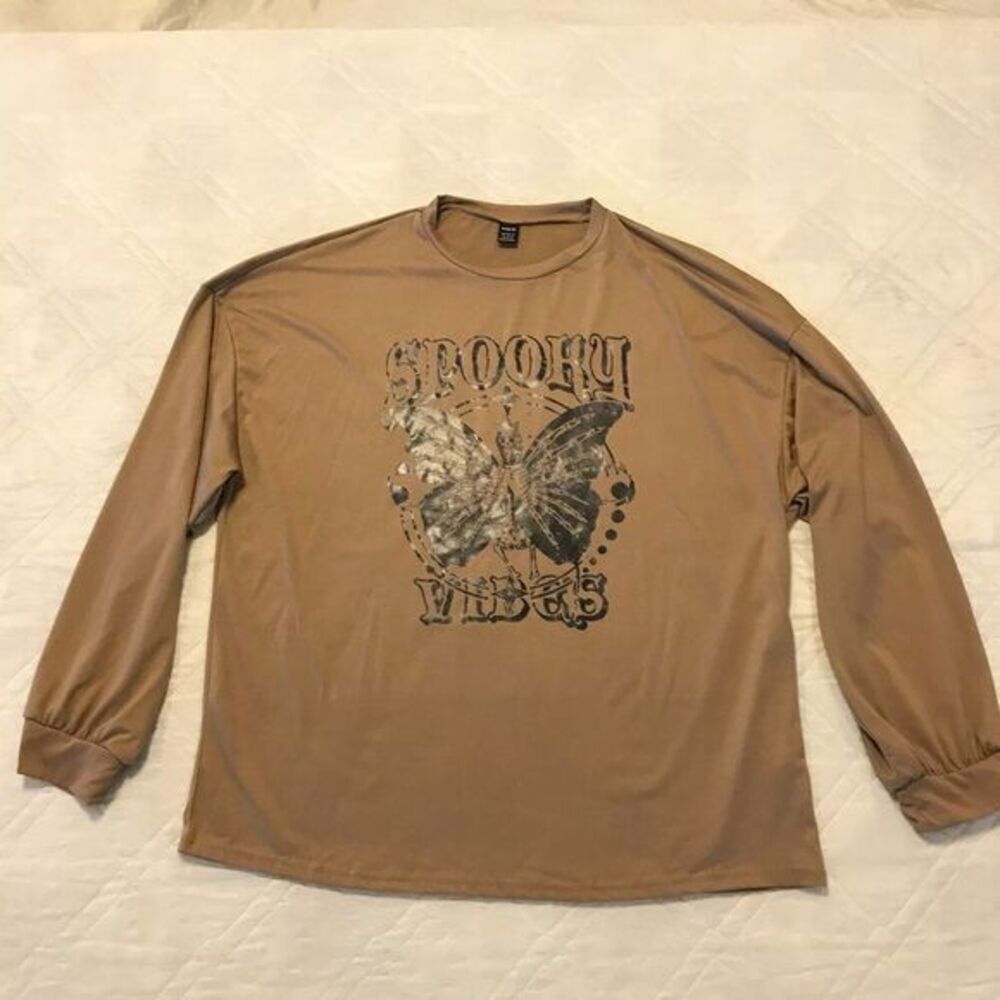 Shein Tan long sleeve Spooky Vibes T shirt XL